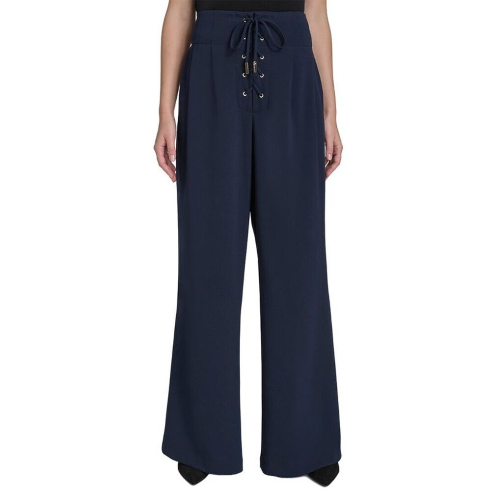 Halston Womens Lace-Up Front Pant, Blue